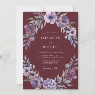 Convites Casamento Outonal de Lavanda Sombrio Borgonha