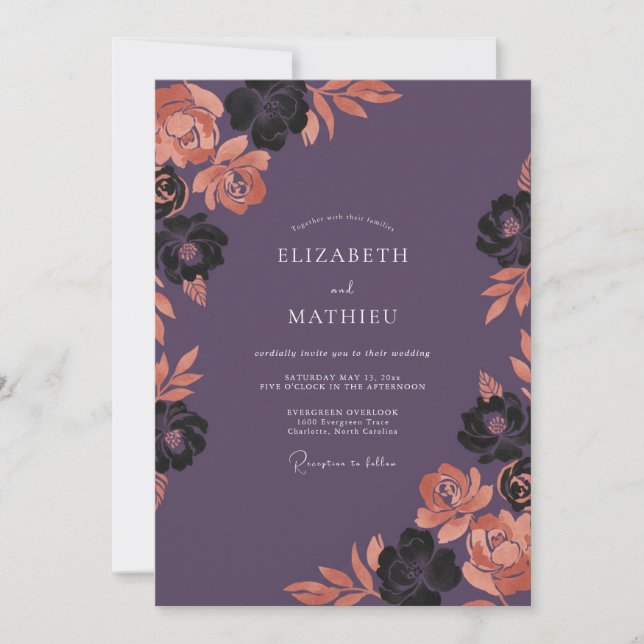 Convites Casamento Outonal de Plum Copper Moody (Frente)