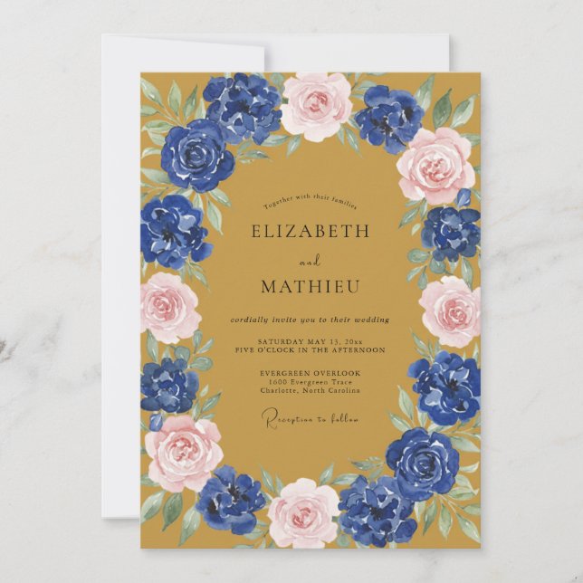 Convites Casamento Outonal Distinto em Azul Marinho (Frente)