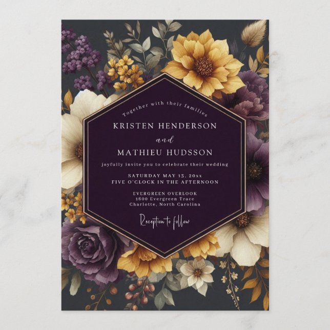 Convites Casamento Outonal Dourado Âmbar (Frente)