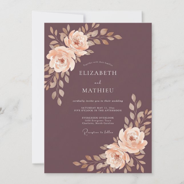 Convites Casamento Outonal Elegante com Ameixas (Frente)