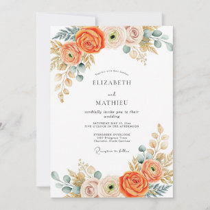 Convites Casamento Outonal Elegante em Laranja Queimado