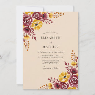 Convites Casamento Outonal em Aquarela Borgonha