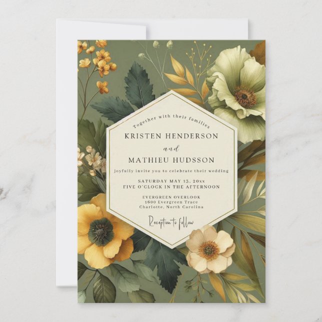 Convites Casamento Outonal em Ocre e Salvia (Frente)