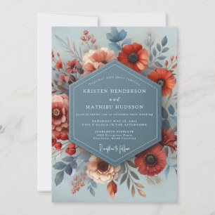 Convites Casamento Outonal em Tons de Azul Ardósia e Ferrug