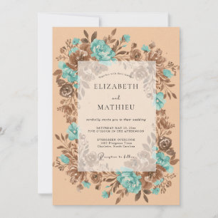 Convites Casamento Outonal em Verde Azul e Úmbrio