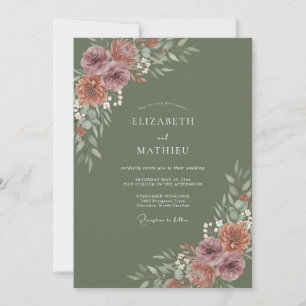Convites Casamento Outonal Esverdeado e Moderno