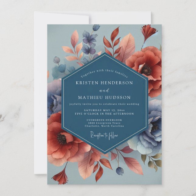 Convites Casamento Outonal Ferrugem Índigo (Frente)