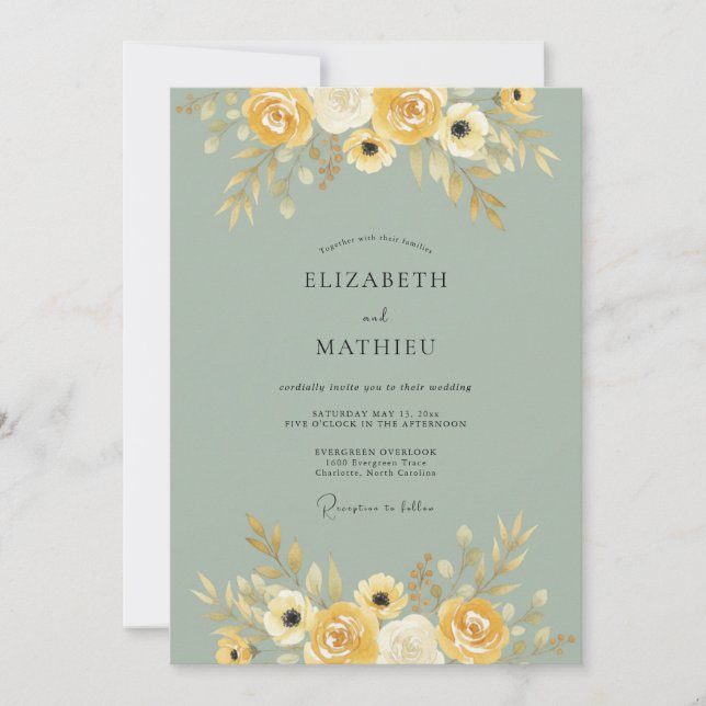 Convites Casamento Outonal Flor de Amarelo (Frente)