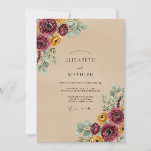 Convites Casamento Outonal Floral Bege