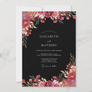 Convites Casamento Outonal Floral Pintura Borgonha