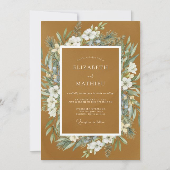 Convites Casamento Outonal Gracioso em Ocre (Frente)