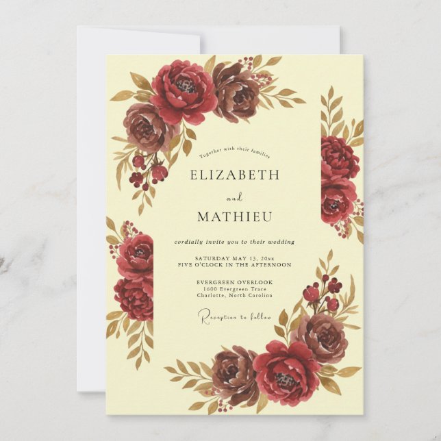 Convites Casamento Outonal Granate (Frente)