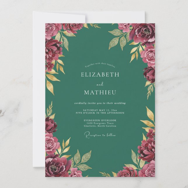 Convites Casamento Outonal Grandioso Marrom-Vermelhado (Frente)