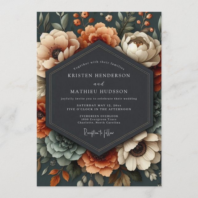 Convites Casamento Outonal Ilustre de Terracota (Frente)