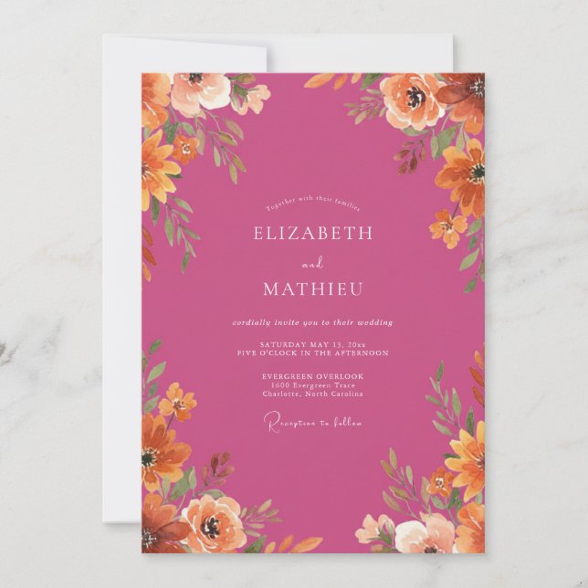 Convites Casamento Outonal Jubilante Magenta (Frente)