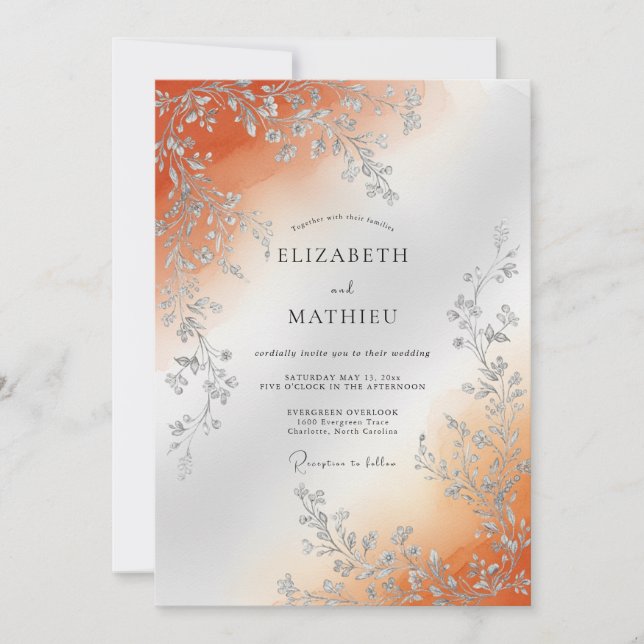 Convites Casamento Outonal Lustroso de Cobre (Frente)