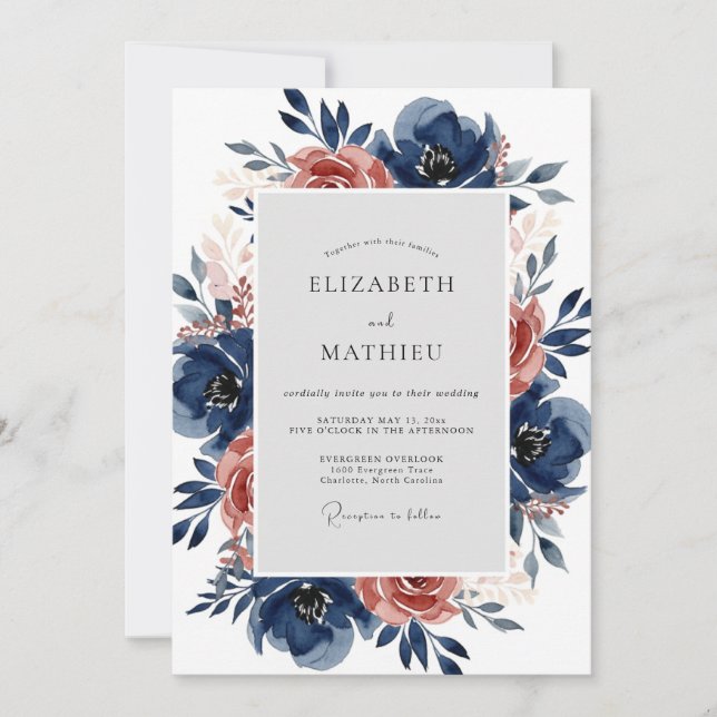 Convites Casamento Outonal Luxuoso Azul Marinho (Frente)
