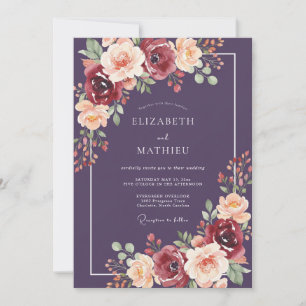 Convites Casamento Outonal Luxuoso de Ameixa