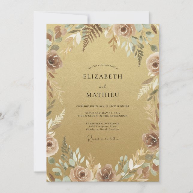 Convites Casamento Outonal Luxuoso Dourado (Frente)