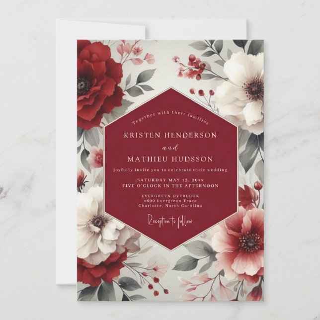 Convites Casamento Outonal Majestoso Borgonha (Frente)