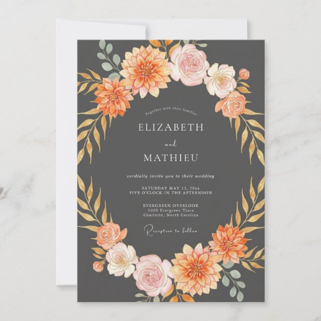 Convites Casamento Outonal Mal-humorado com Carvão Vegetal (Frente)