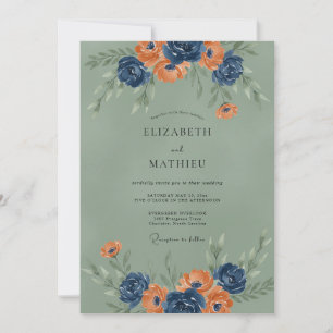 Convites Casamento Outonal Malhado em Verde Sálvia