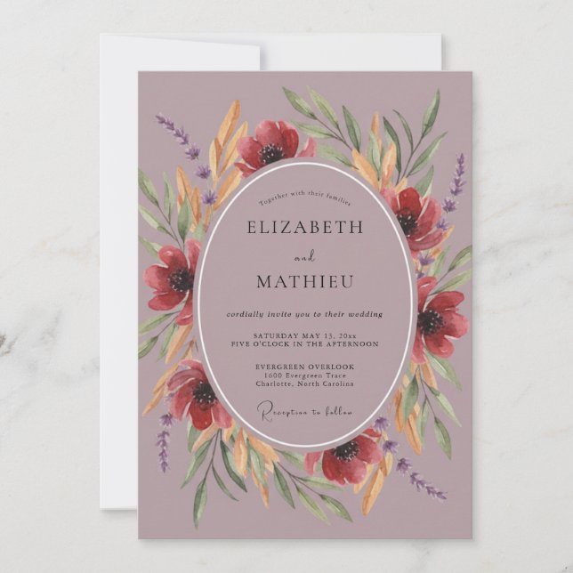 Convites Casamento Outonal Malva Sombrio (Frente)