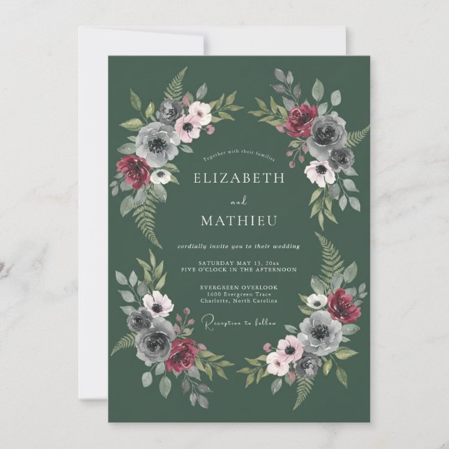 Convites Casamento Outonal Moody em Verde Caçador (Frente)