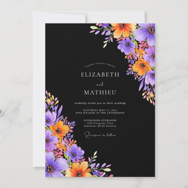 Convites Casamento Outonal Negro Lustroso (Frente)