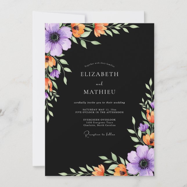Convites Casamento Outonal Negro Sedutor (Frente)