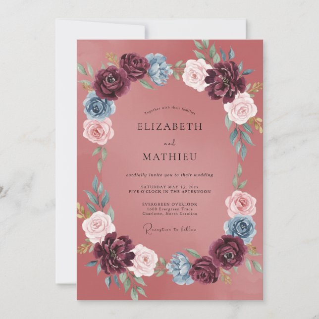 Convites Casamento Outonal Opulento Rosa-Claro (Frente)