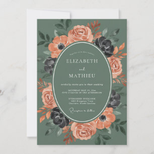 Convites Casamento Outonal Ousado em Verde Sage
