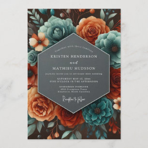 Convites Casamento Outonal Paprika Azul-Verde