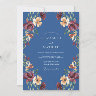 Convites Casamento Outonal Pintado em Azul Aço