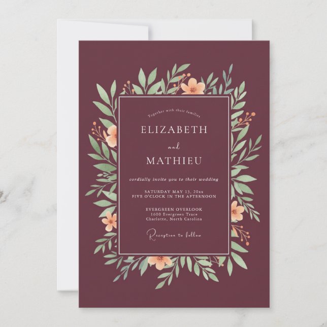 Convites Casamento Outonal Pitoresco Marrom (Frente)