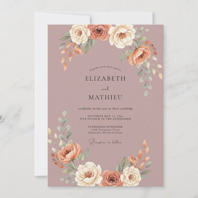 Convites Casamento Outonal Poético Malva (Frente)