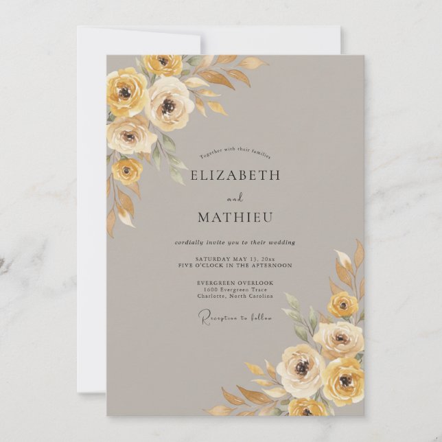 Convites Casamento Outonal Polido em Ocre (Frente)