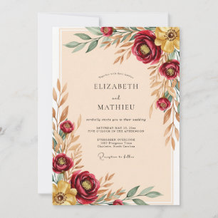 Convites Casamento Outonal Quente Borgonha