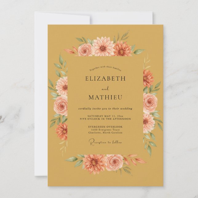 Convites Casamento Outonal Quente em Ocre (Frente)