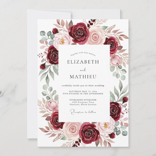 Convites Casamento Outonal Real Borgonha (Frente)