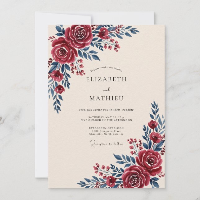 Convites Casamento Outonal Refined Burgundy (Frente)