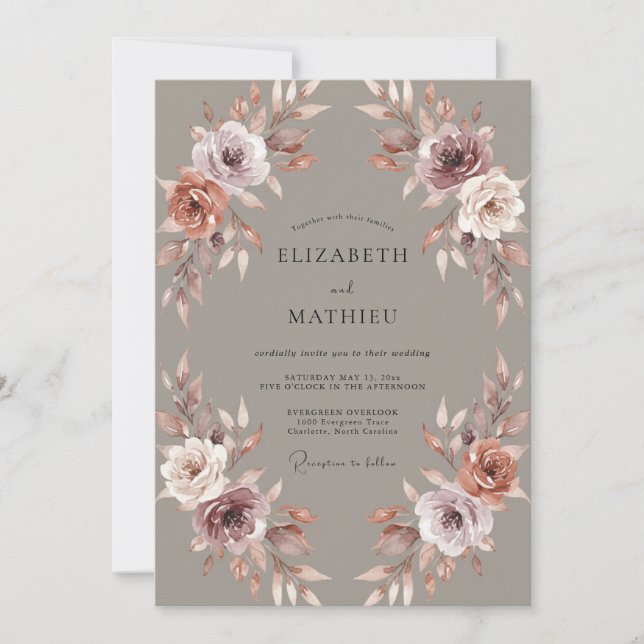 Convites Casamento Outonal Refined Mauve (Frente)