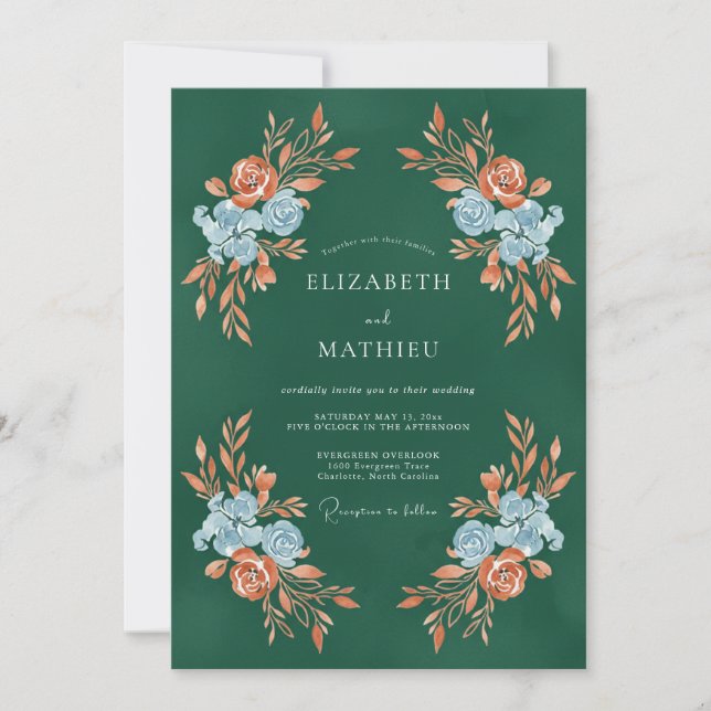 Convites Casamento Outonal Rico em Verde Florestal (Frente)