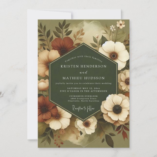 Convites Casamento Outonal Sage Sienna (Frente)