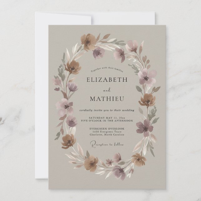 Convites Casamento Outonal Sereno Malva (Frente)