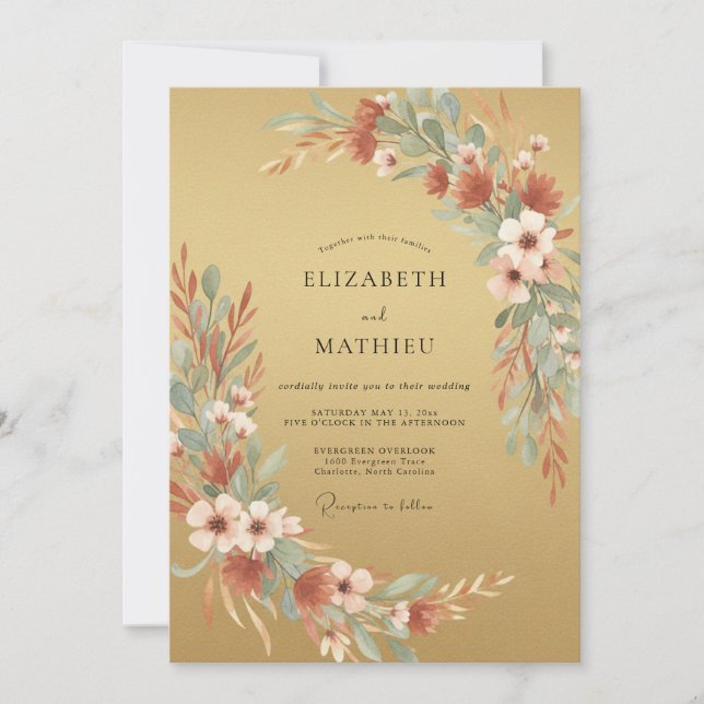 Convites Casamento Outonal Silenciado Dourado (Frente)