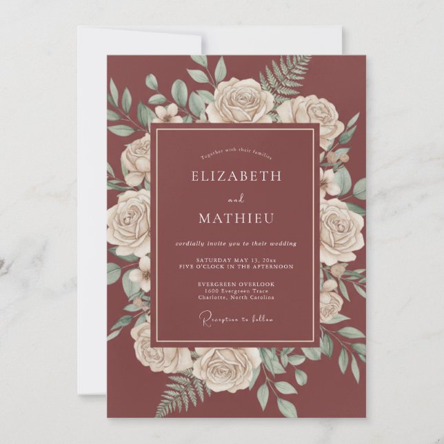 Convites Casamento Outonal Sofisticado em Marrom (Frente)