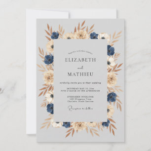 Convites Casamento Outonal Solene Azul Marinho