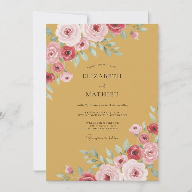 Convites Casamento Outonal Suntuoso em Ocre (Frente)